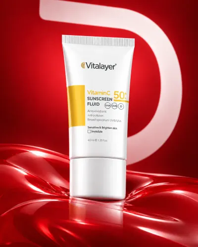 فلوئید ضدآفتاب ویتامین C ویتالیر SPF50+ حجم ۵۰ میلی‌لیتر بی رنگ