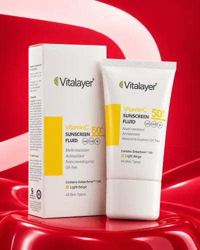 فلوئید ضدآفتاب ویتامین C ویتالیر SPF50+ حجم ۵۰ میلی‌لیتر [light beige]