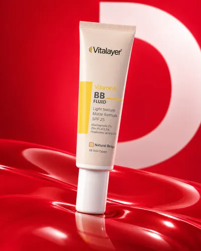 فلوئید ضدآفتاب ویتامین C ویتالیر SPF50+ حجم ۵۰ میلی‌لیتر natural beige