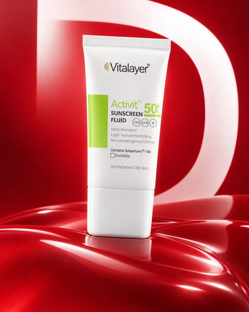 فلوئید ضدآفتاب اکتی ویت ویتالیر SPF50+ مناسب پوست چرب و مختلط ۵۰ میلی‌لیتر بی رنگ